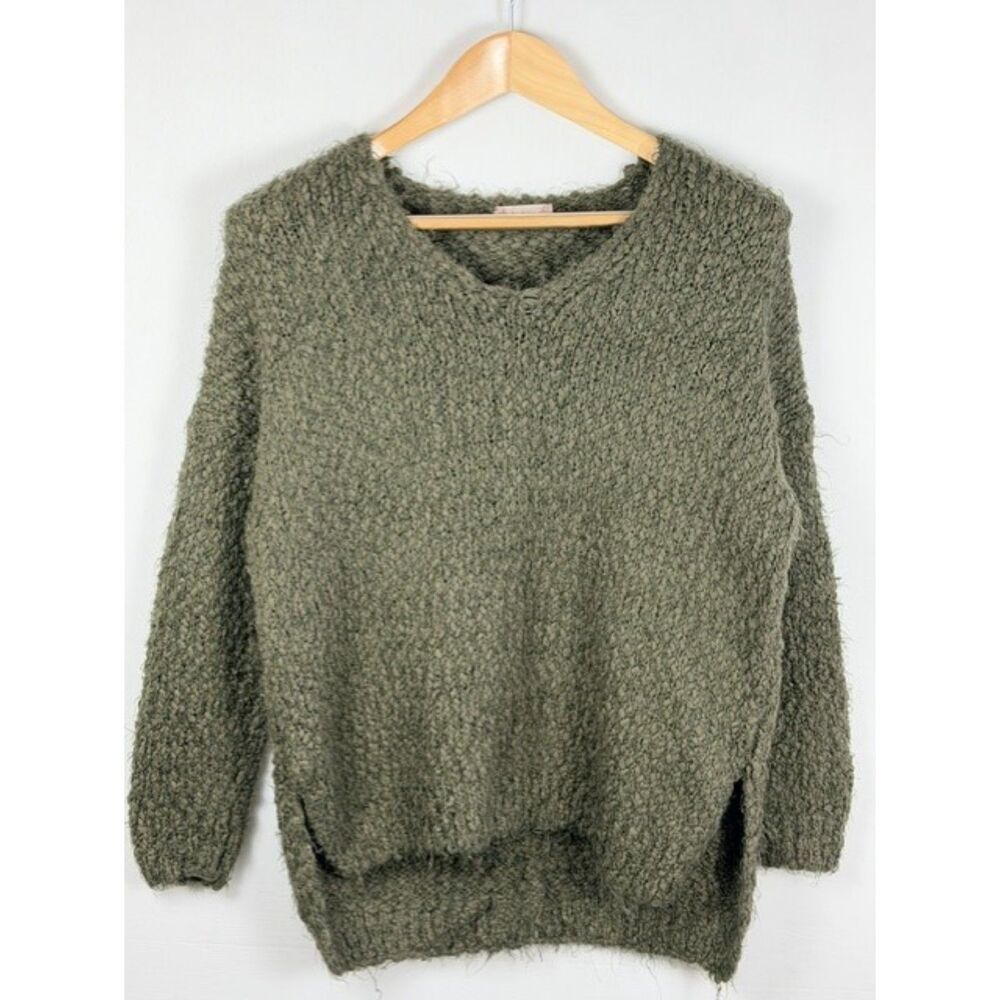 Altar’d State Olive Green Textured Knit Sweater S/M V Neck Boho Cozy Goblincore